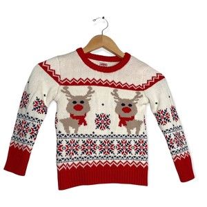 Holiday Time Multi-Colored Christmas Deer Snow Flakes Sweater Kids Size 5T